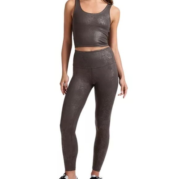 Beyond Yoga Espresso Brown Snakeskin Powershine Sport & Street Cropped Top XS - Picture 2 of 11